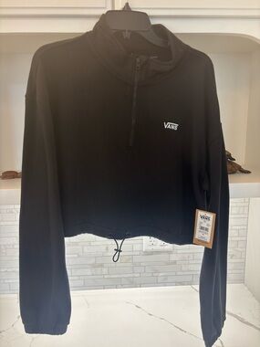 Vans Half-Zip Cropped Black Pullover Sweatshirt Size Medium NWT